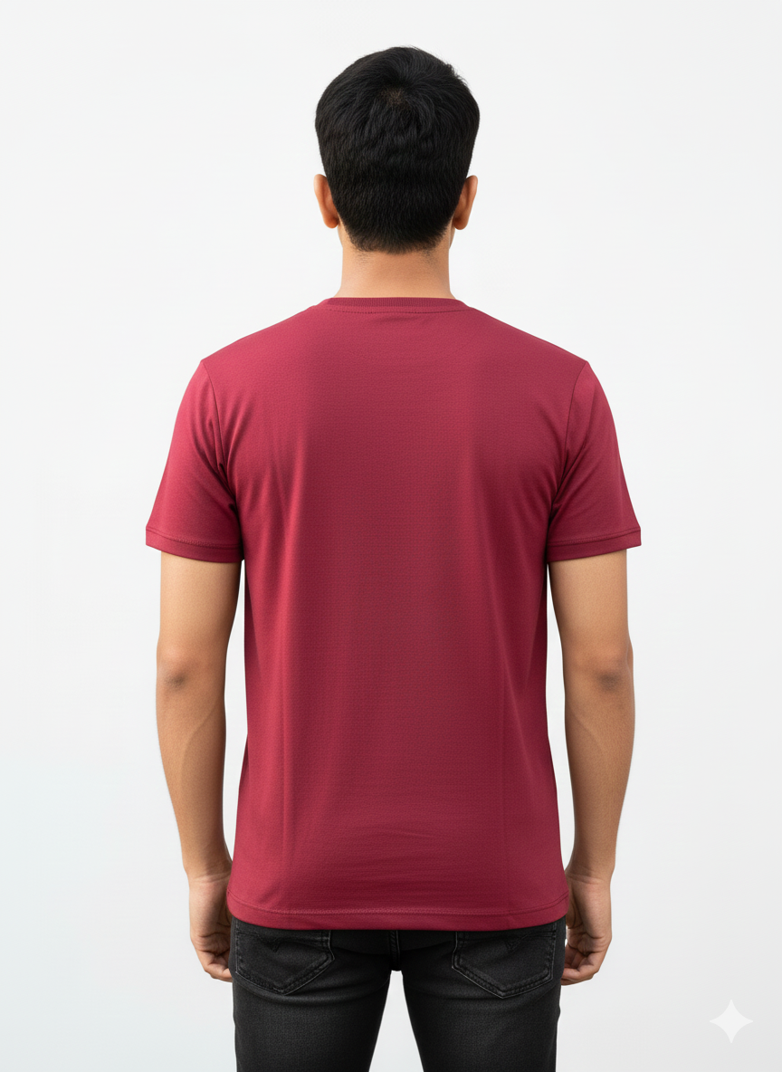 Men’s Maroon Graphic Printed Down Shoulder T-Shirt | Premium Cotton | 220 GSM