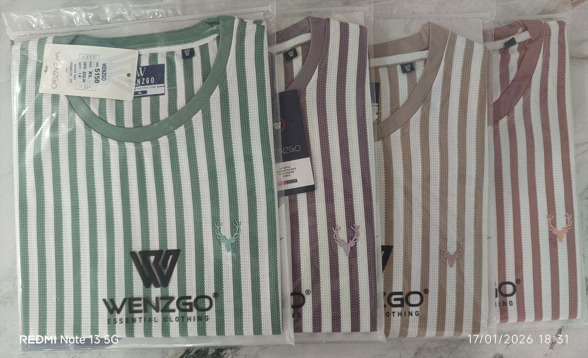Men’s Vertical Stripe Crew Neck T-Shirt | Premium Casual Wear (Green, Lavender, Beige, Pink)